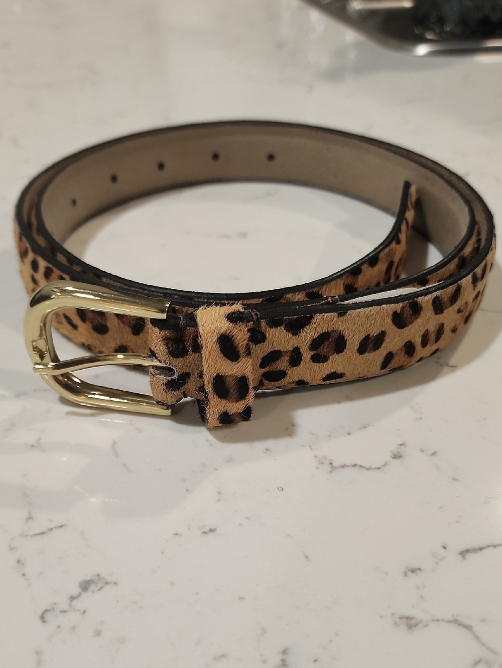Chadwicks Leopard Print Calf Hair Belt with Gold Buckle - Medium